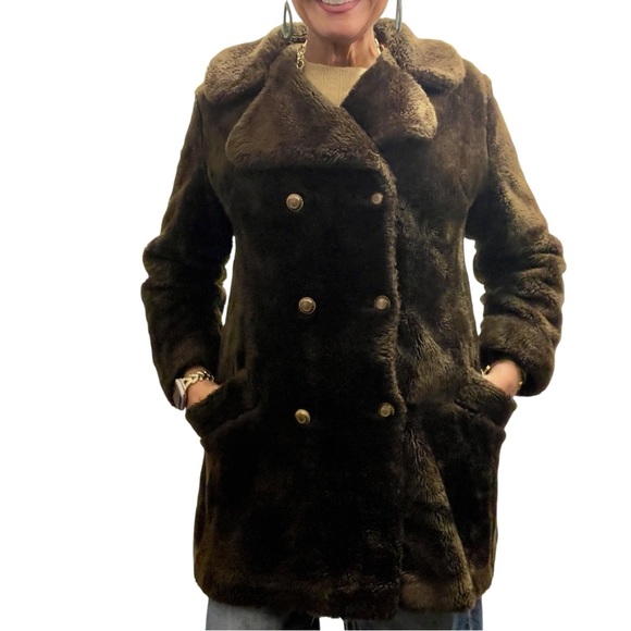 Vintage 60's Avon Chocolate Teddy Retro Mod Faux Fur Double Breasted Cozy Coat - Picture 1 of 17